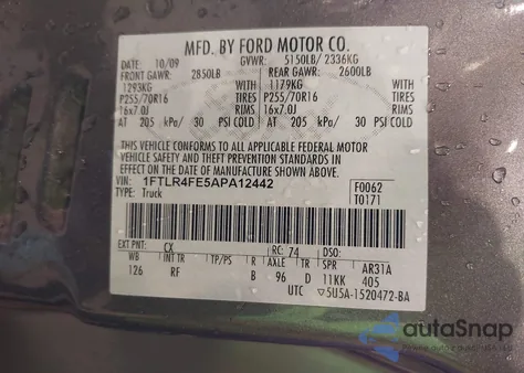 2010 Ford Ranger Sport/Xlt z USA, uszkodzony, nr VIN 1FTLR4FE5APA12442